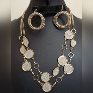 #30. Two-Tone Gold & Silver Sparkle Disc Necklace and Hoop Earring Set